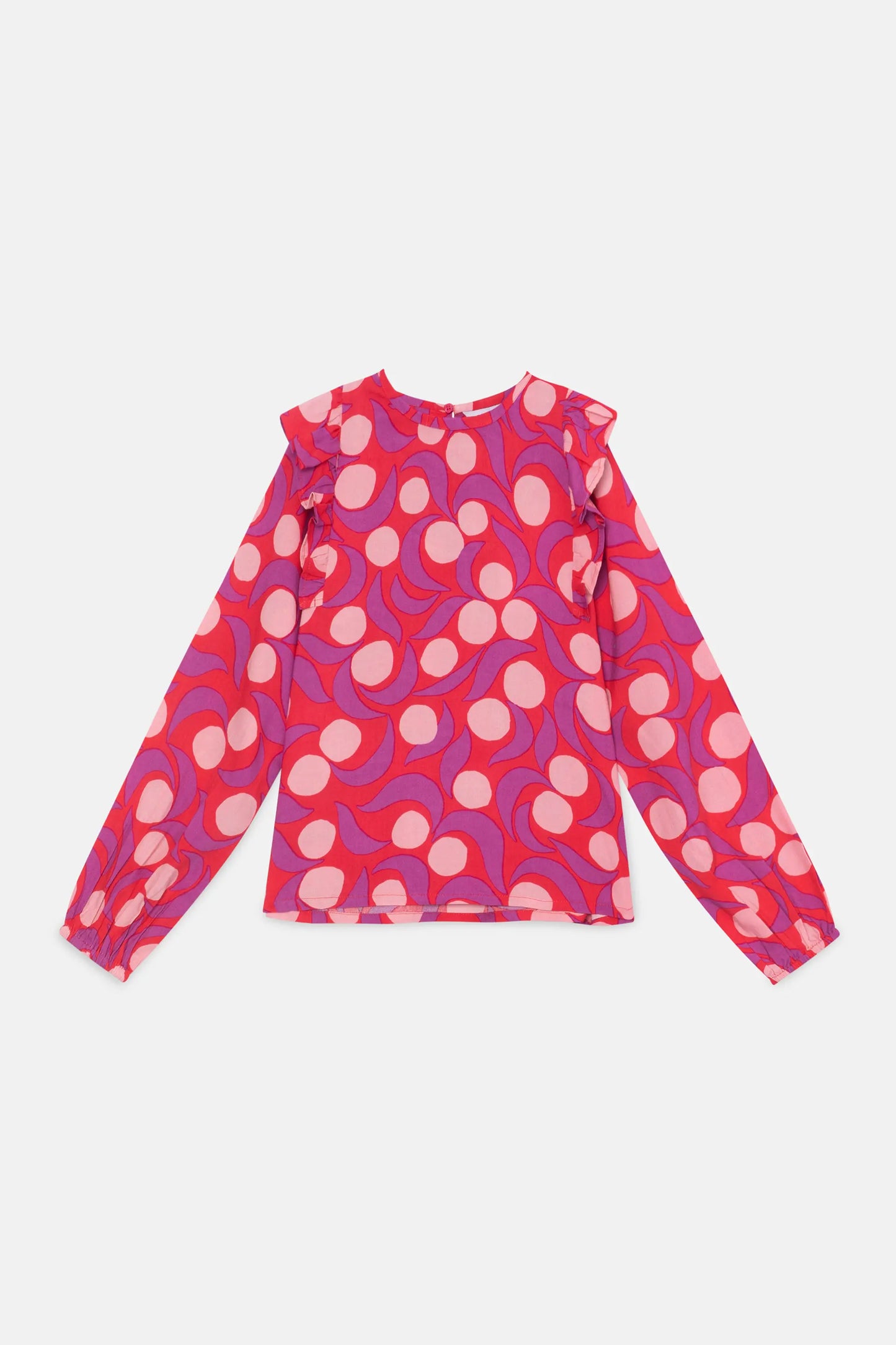 Girl's top with ruffles and pink fantasy print