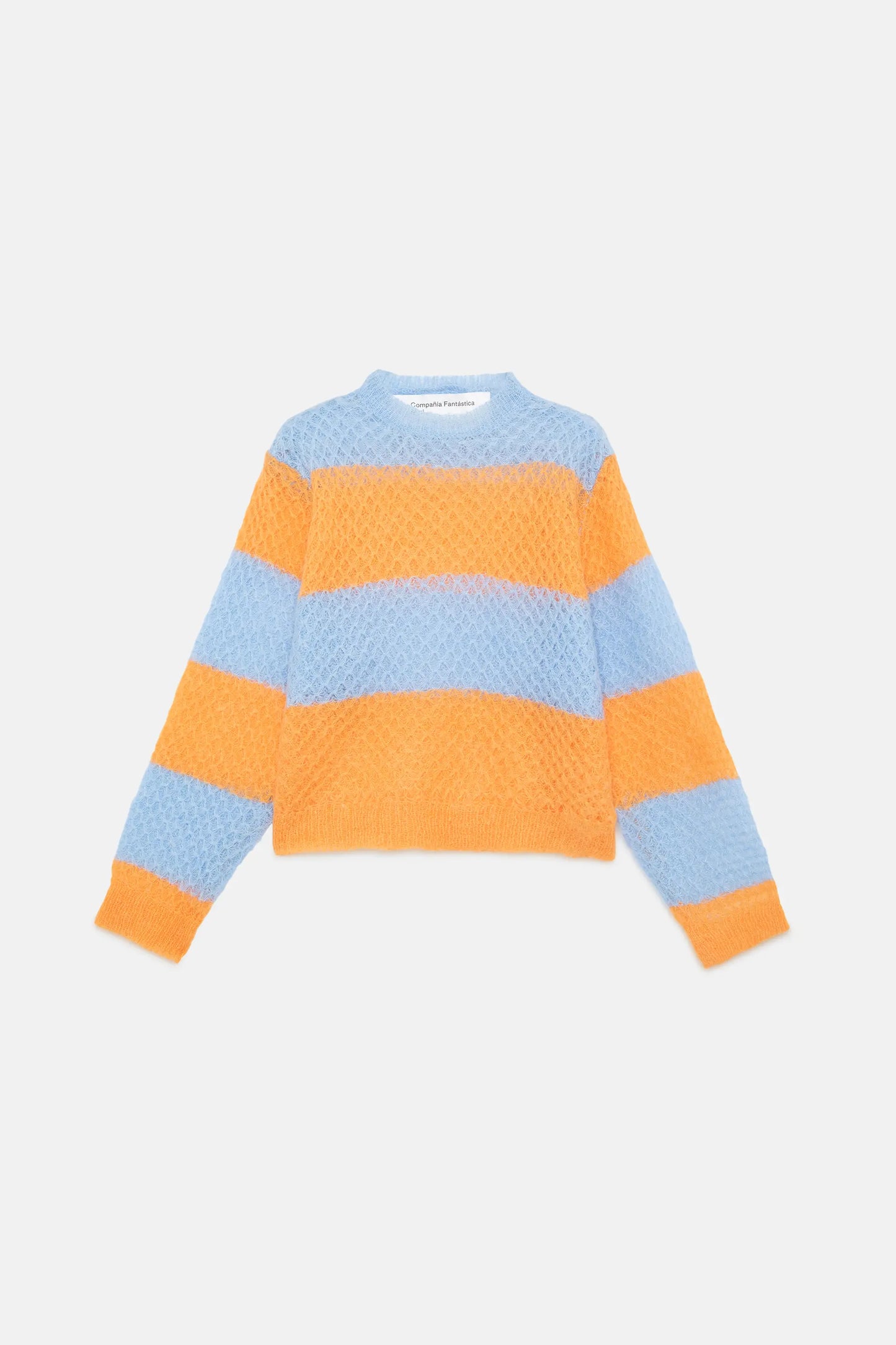 Maglione da bambina lavorato a trecce a righe blu