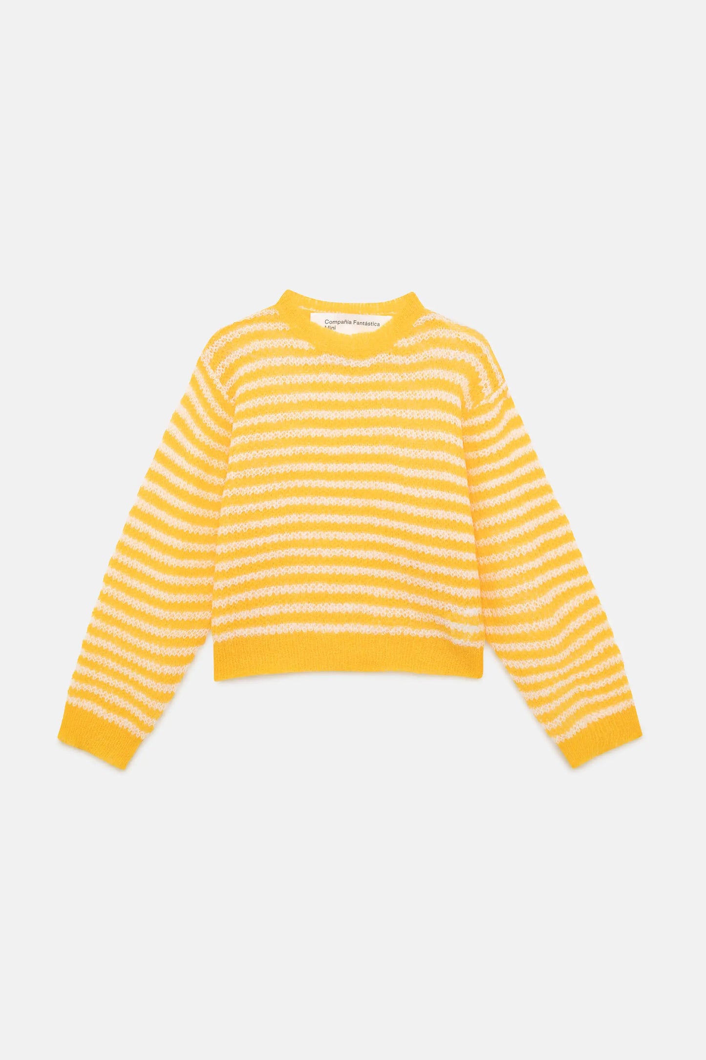 Girl's yellow striped cable knit sweater