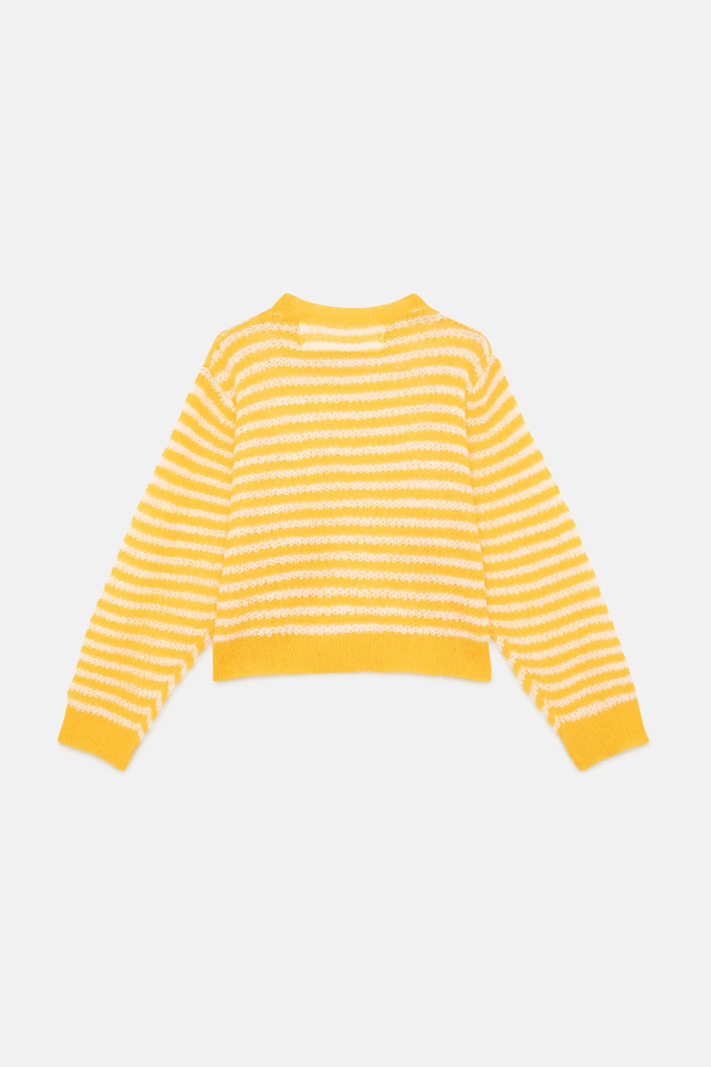 Girl's yellow striped cable knit sweater