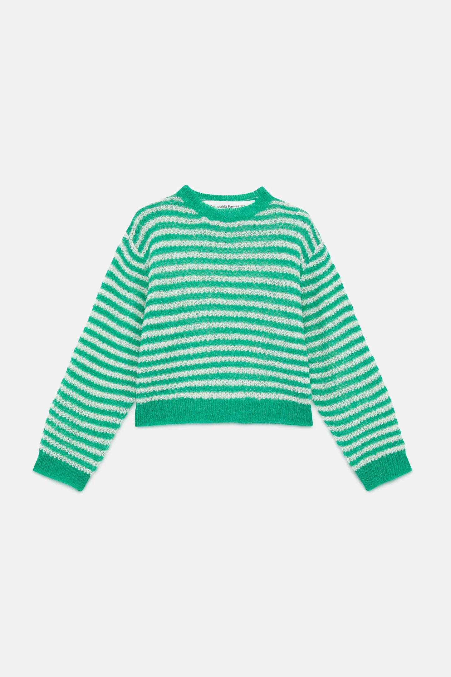 Girl's green striped cable knit sweater