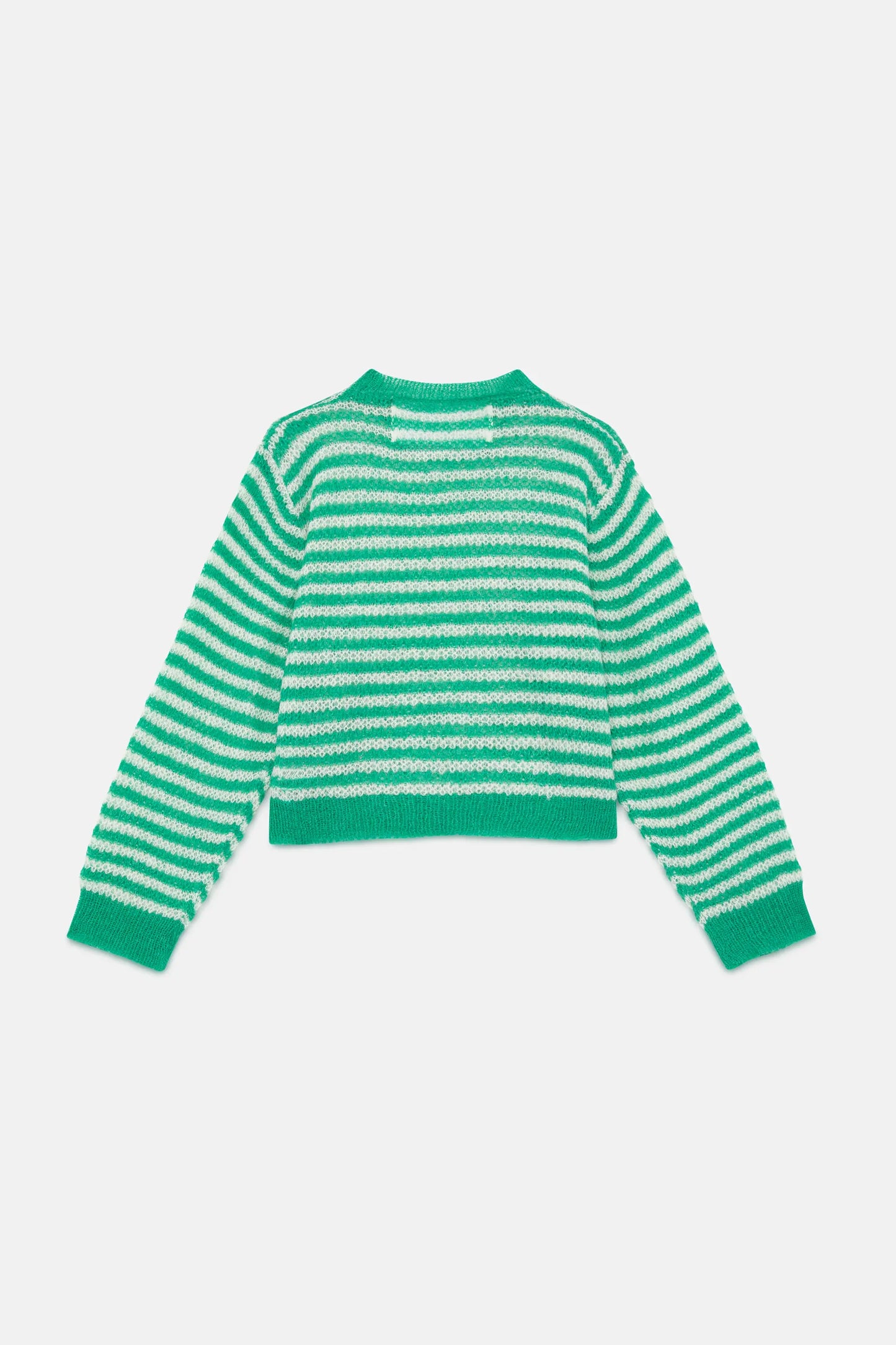 Girl's green striped cable knit sweater