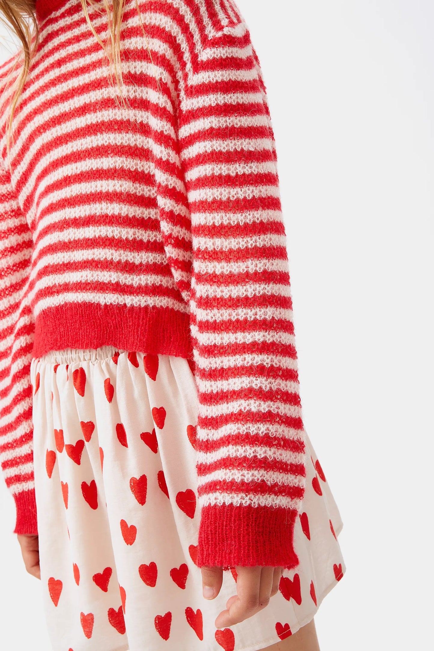 Girl's red striped cable knit sweater