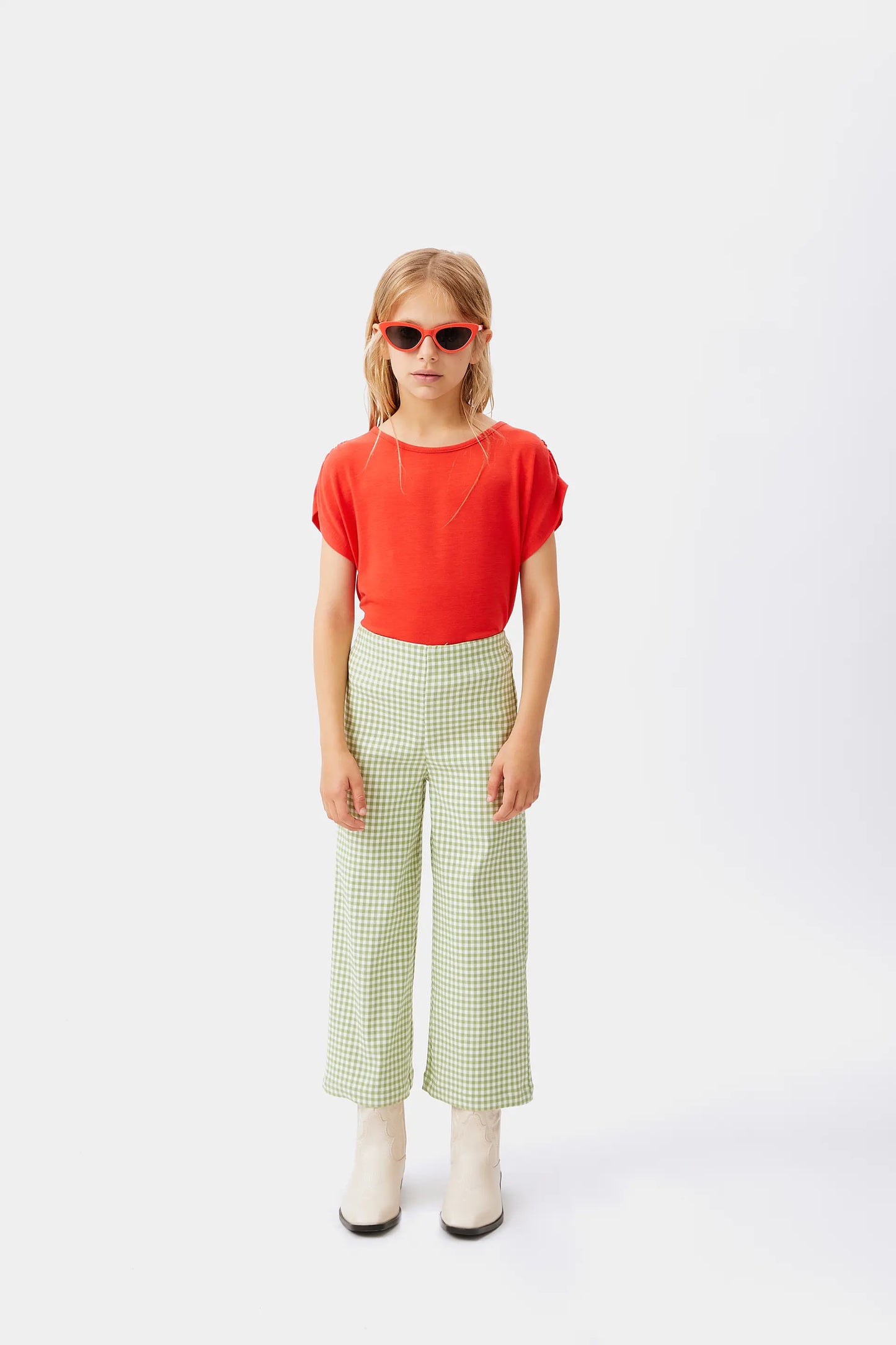 Red draped short sleeve girl's top