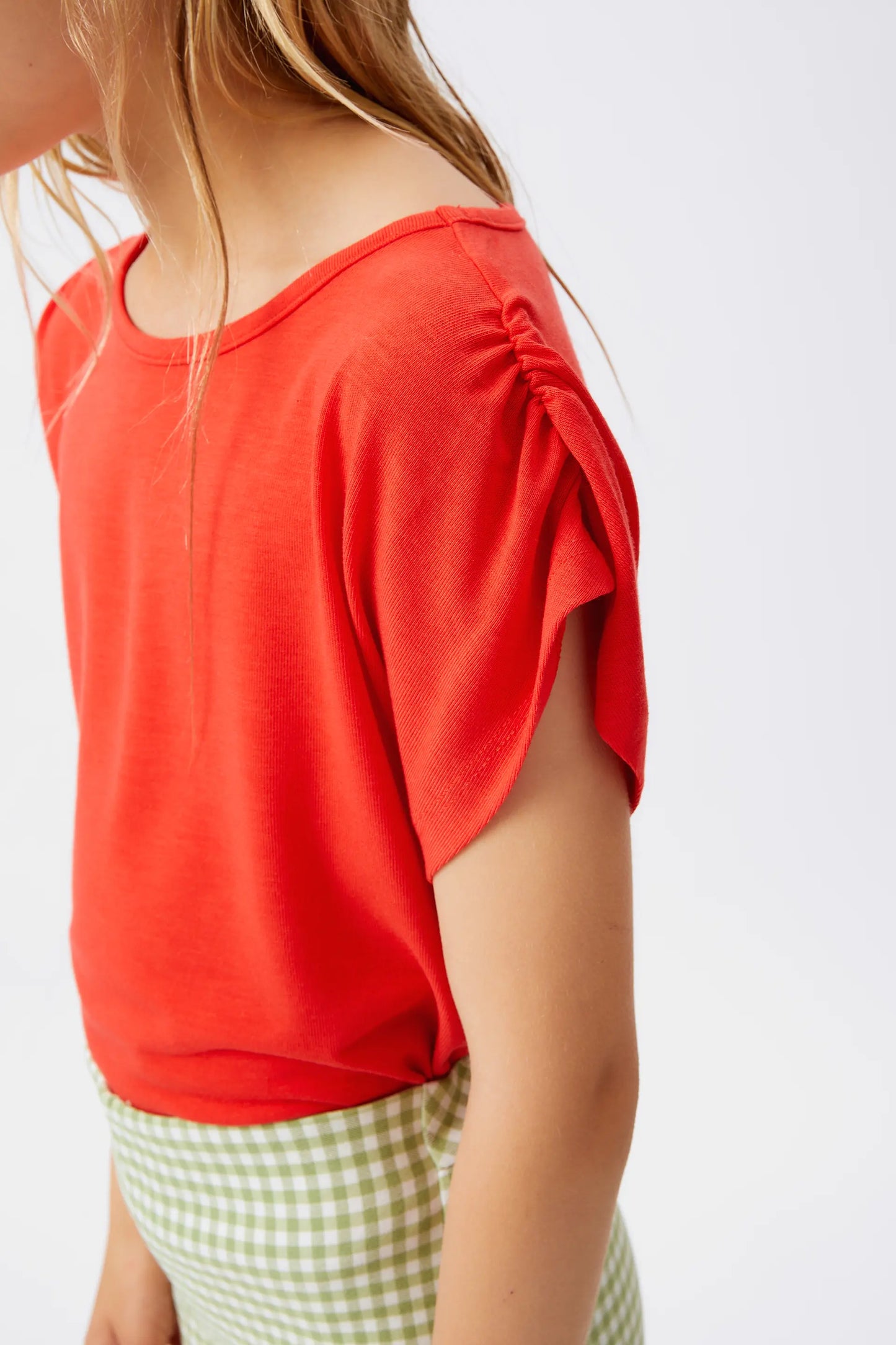 Red draped short sleeve girl's top