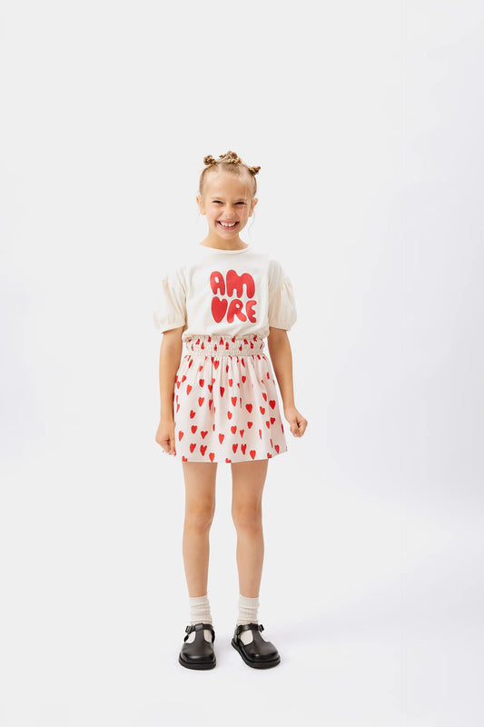 Gonna corta da bambina con stampa di cuori