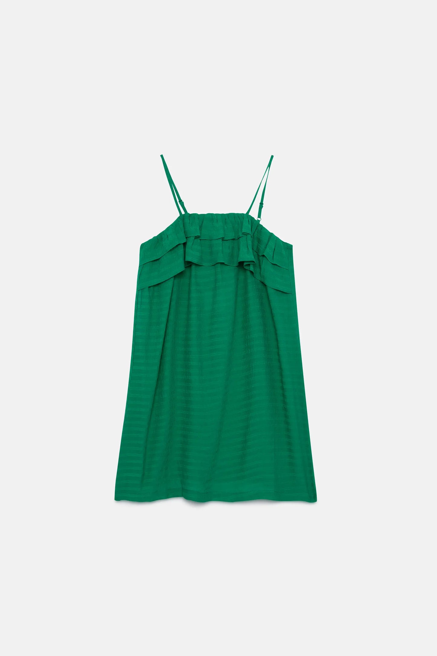 Abito corto verde con volant da bambina