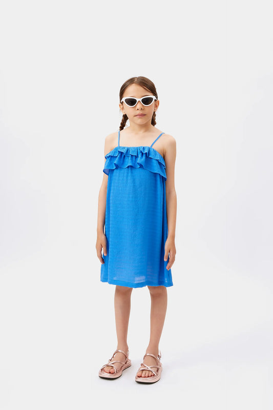 Vestido corto de niña volantes azul
