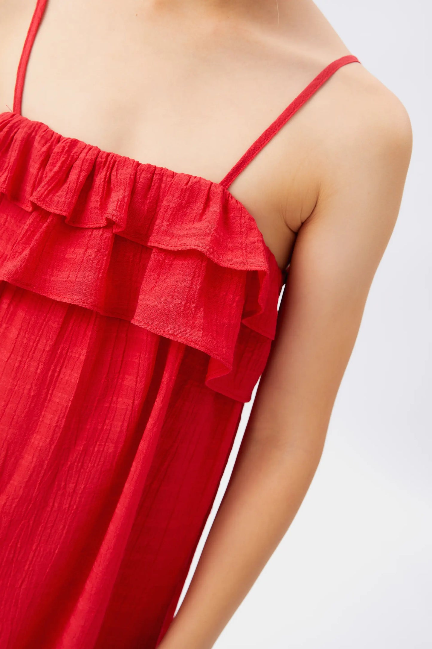 Short red ruffled girl's dress