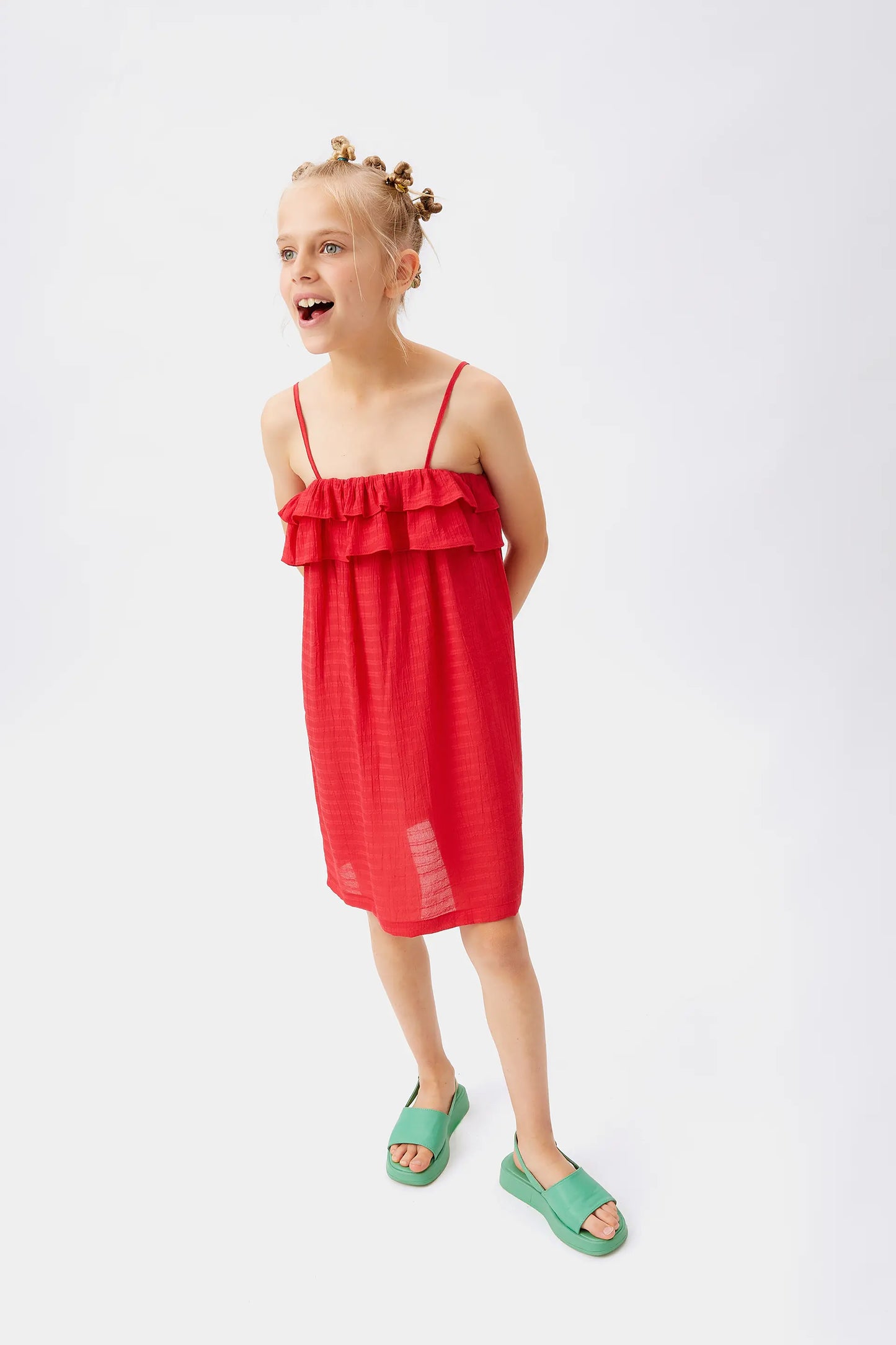 Short red ruffled girl's dress