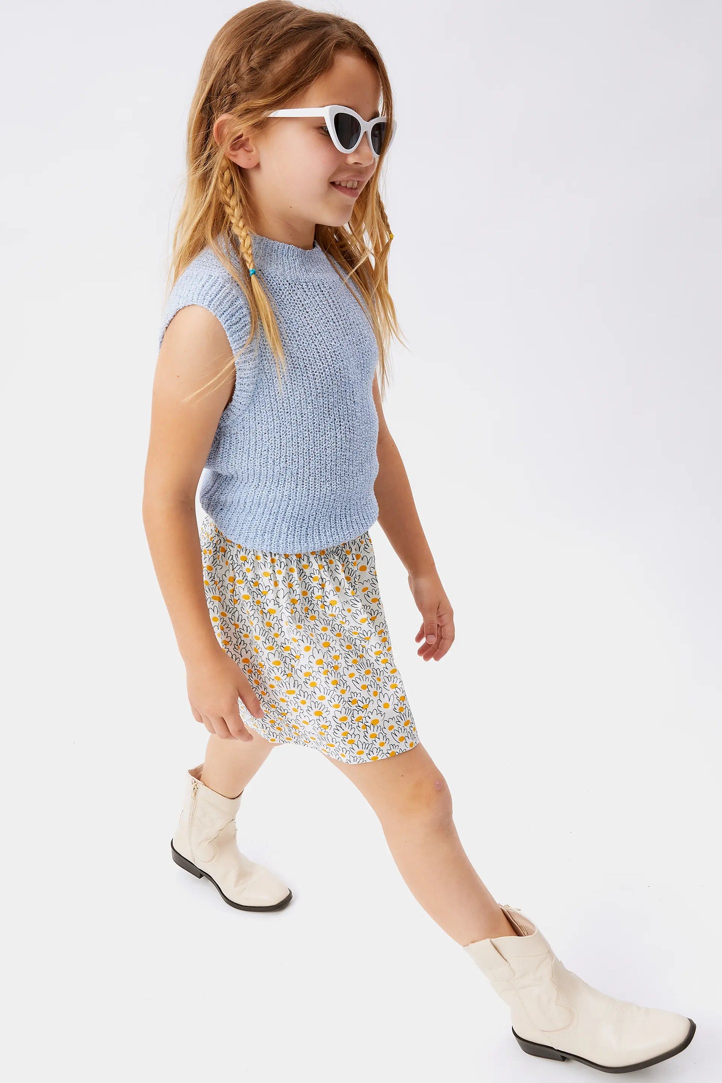 Gonna corta da bambina in jacquard a fiori