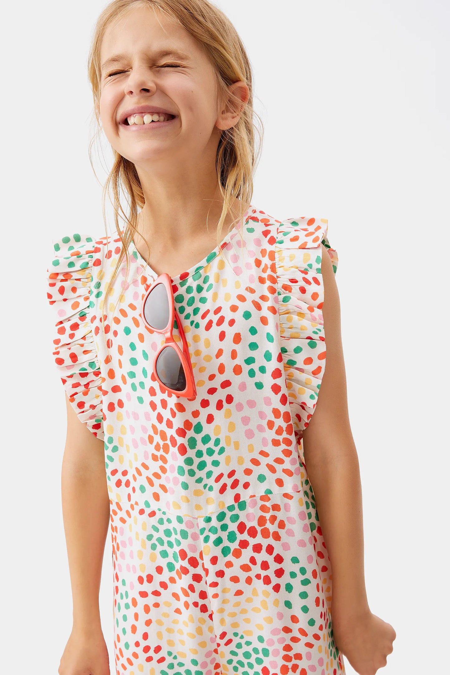 Macula polka dot girl's long jumpsuit
