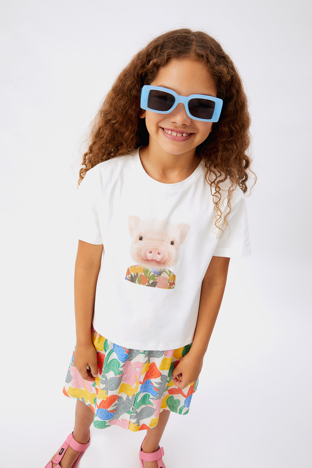 Camiseta unisex print cerdo blanca
