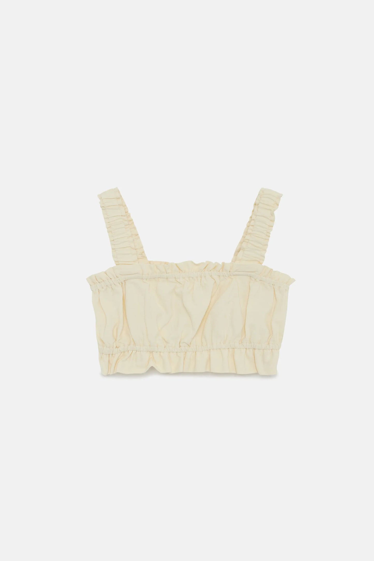 Top corto bianco da bambina senza spalline