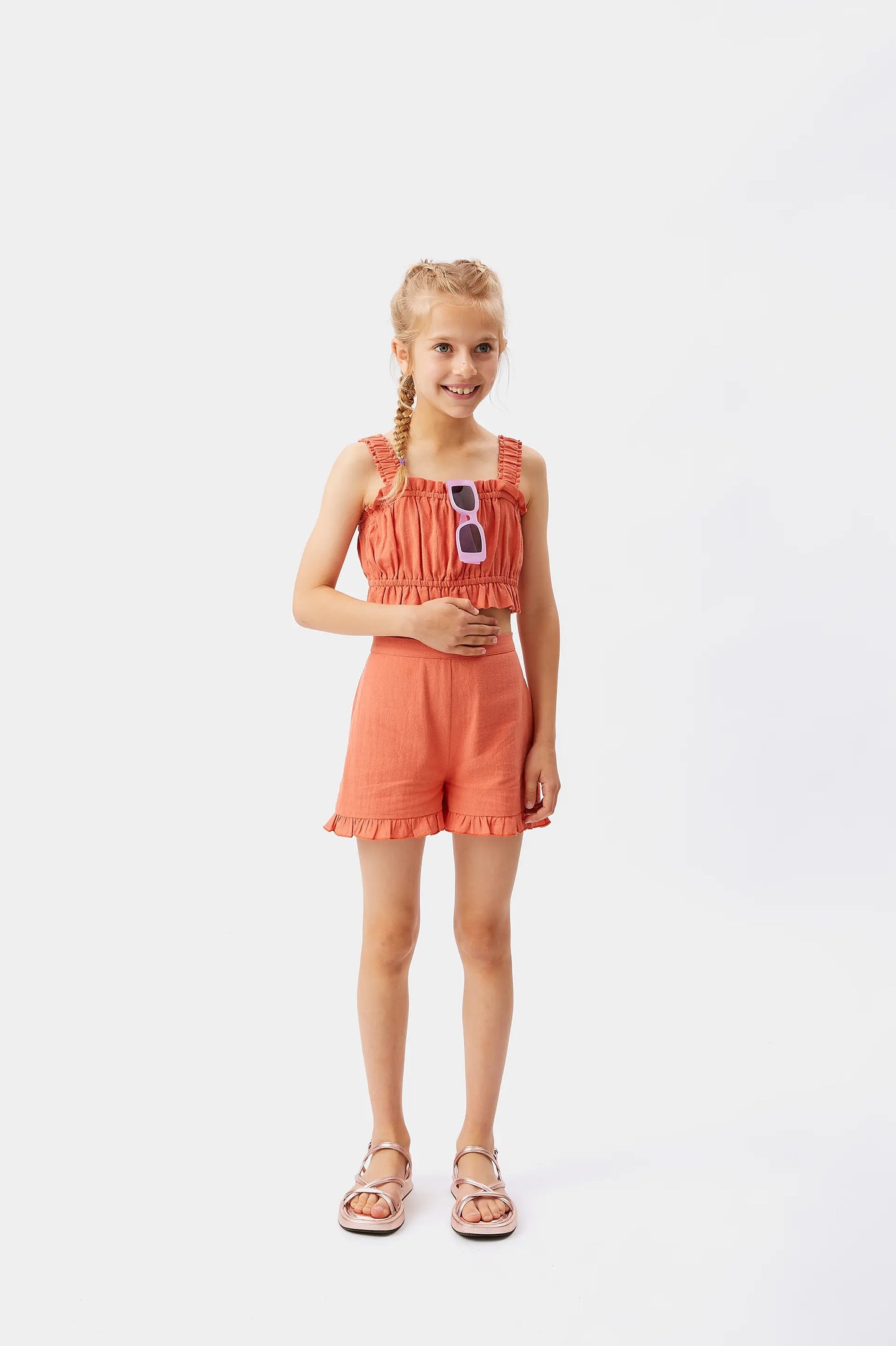 Top corto de niña tirantes naranja