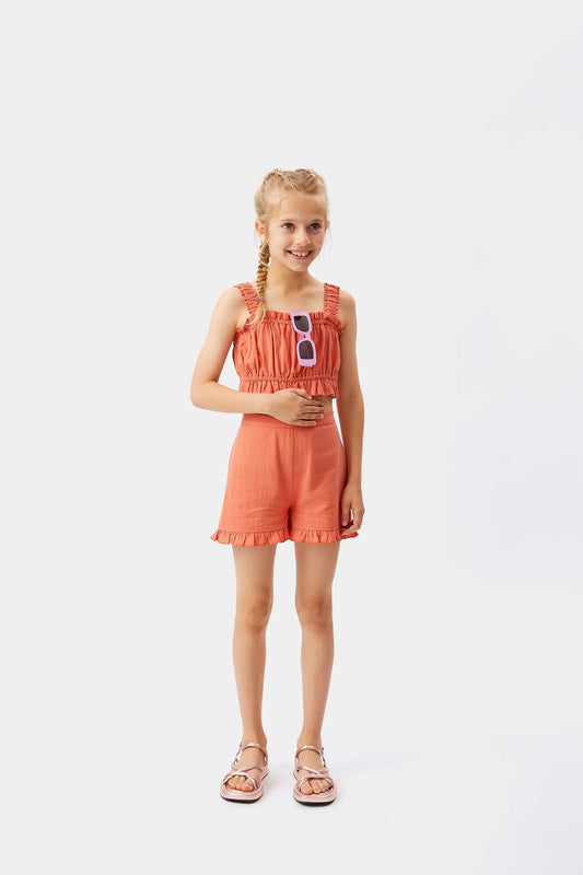 Top corto de niña tirantes naranja