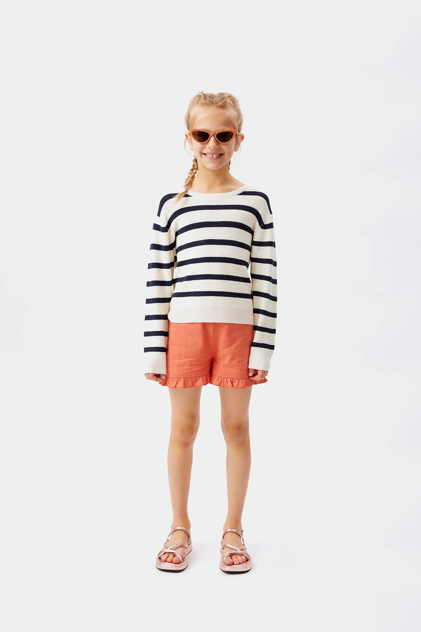Short de niña volantes naranja