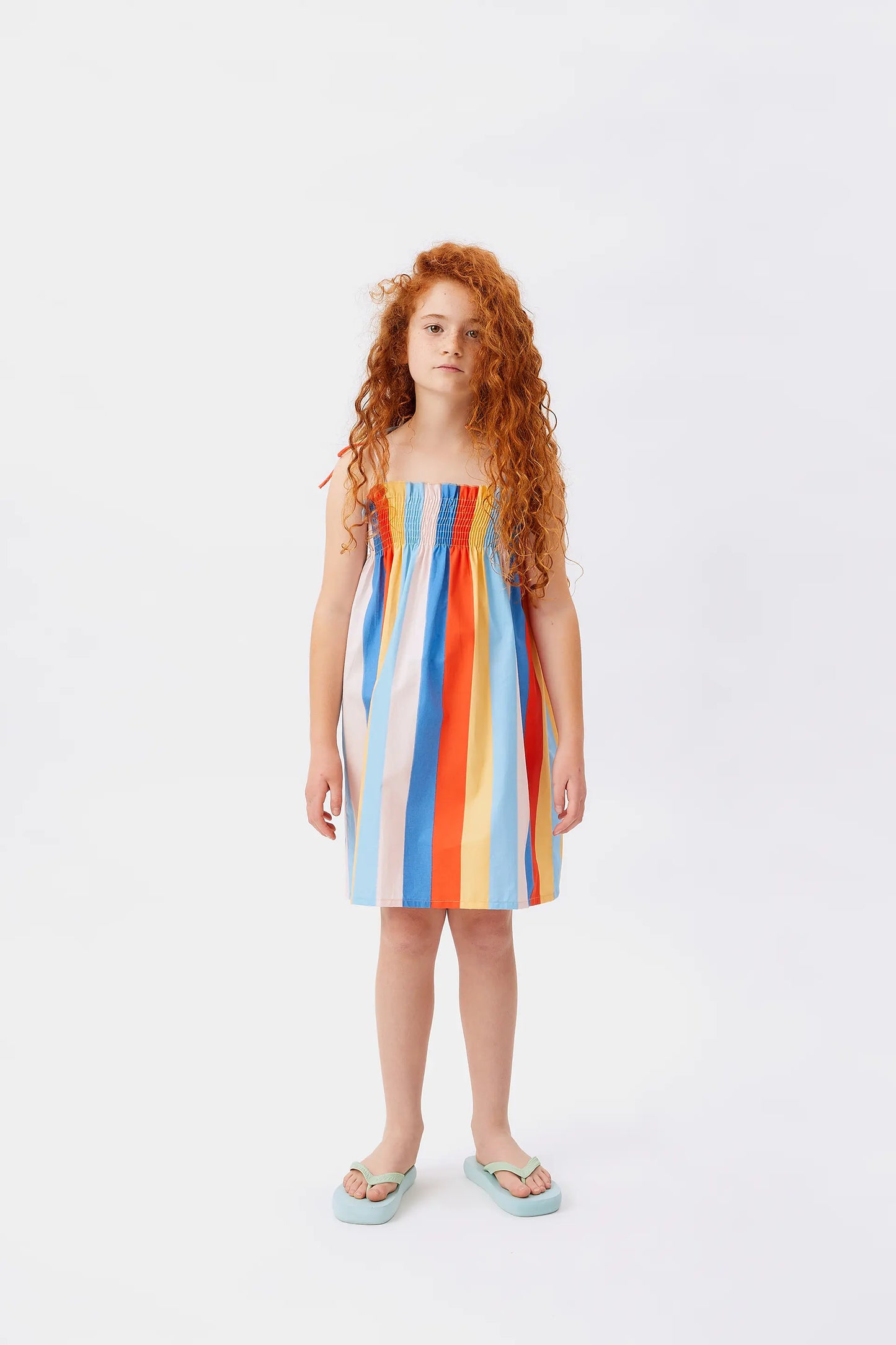 Girl's short dress with Lines striped print