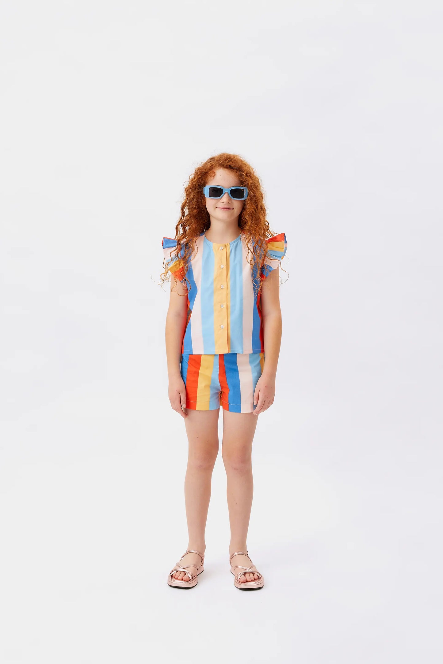 Camicia da bambina con stampa righe rigate