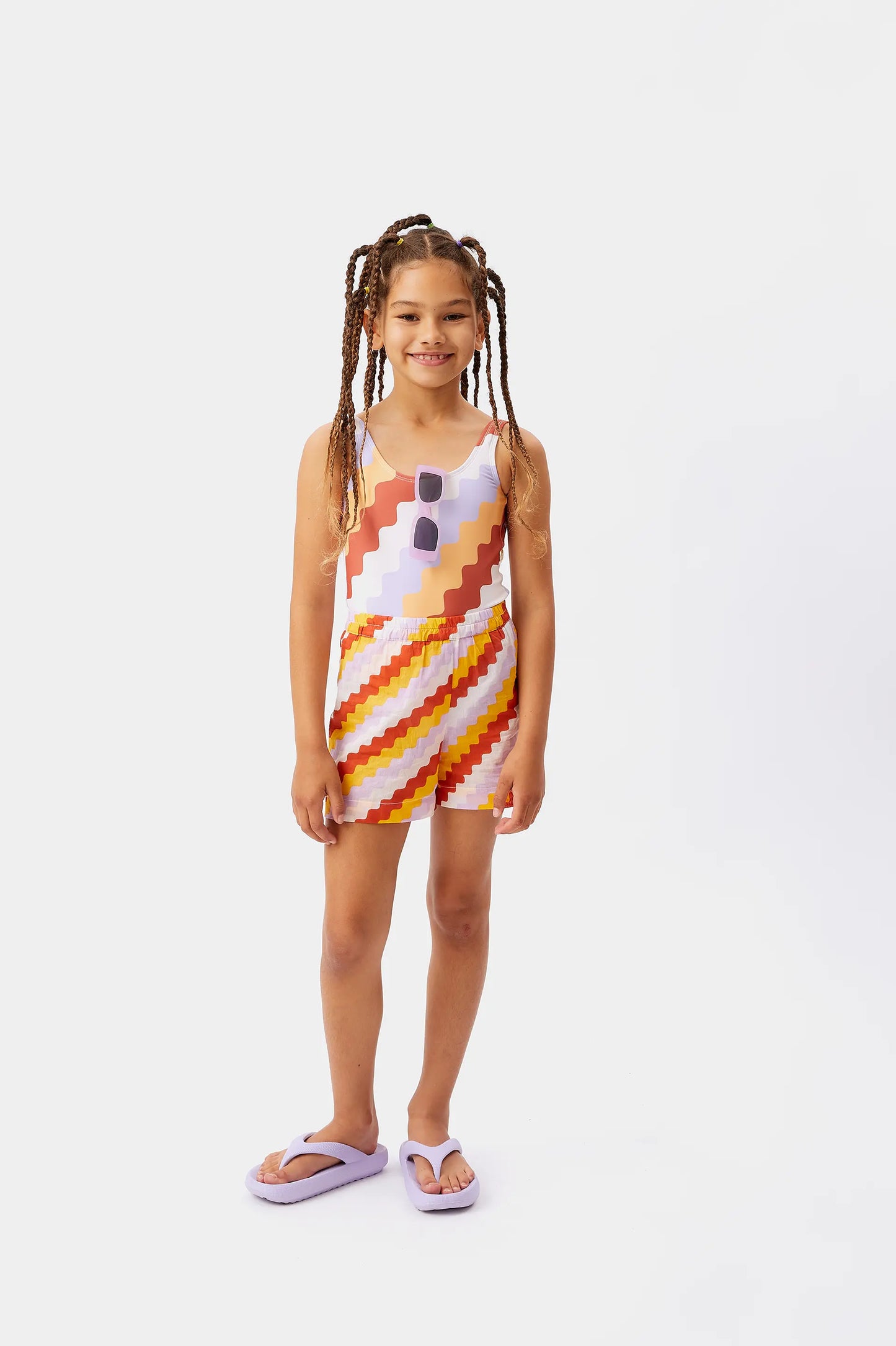 Shorts da bambina con stampa a zig zag