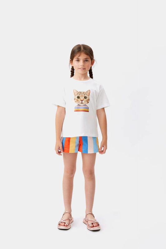 Camiseta unisex print de gato blanca