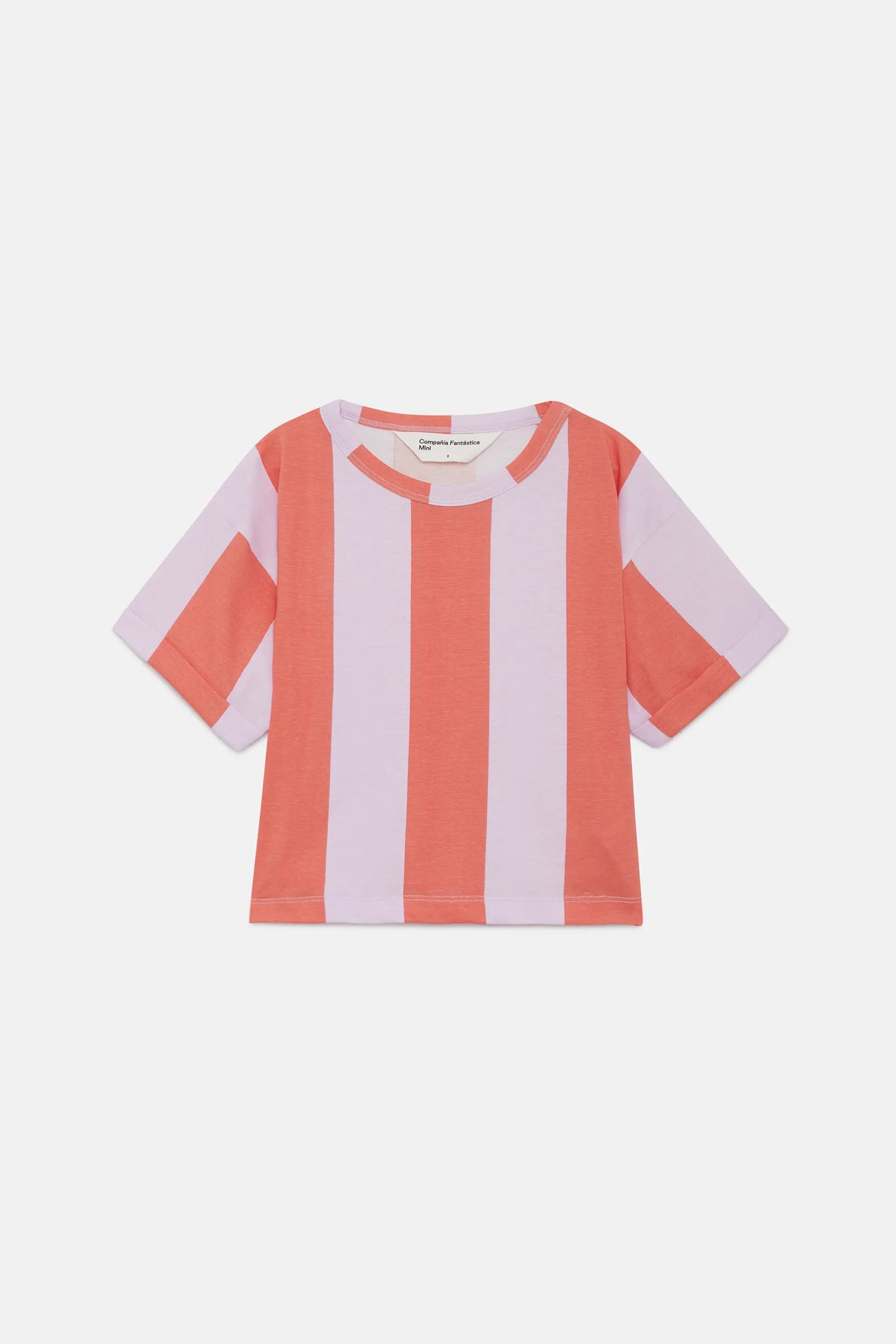 T-shirt unisex a righe corallo e lilla