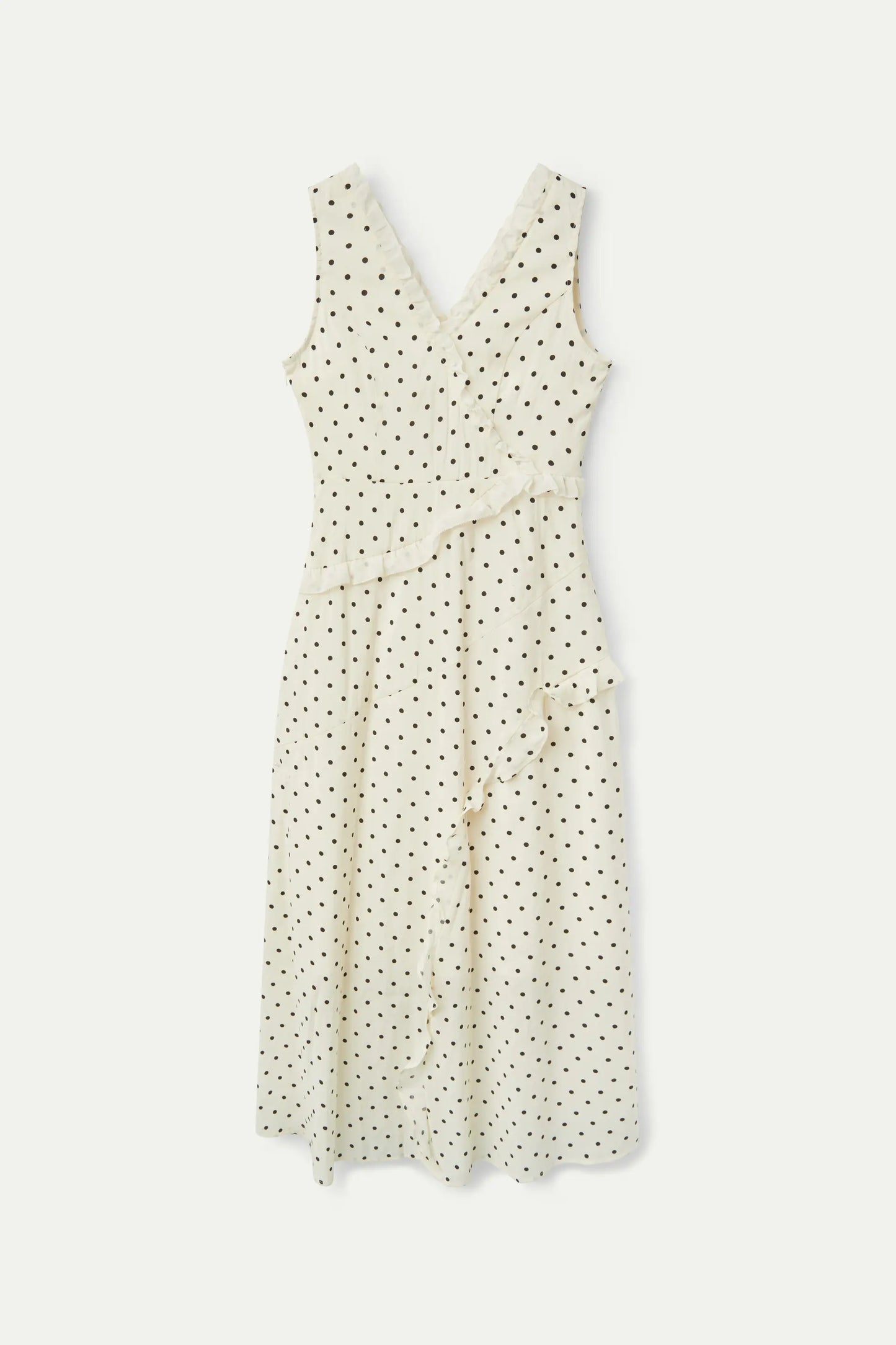 Vestido largo volantes lunares blanco