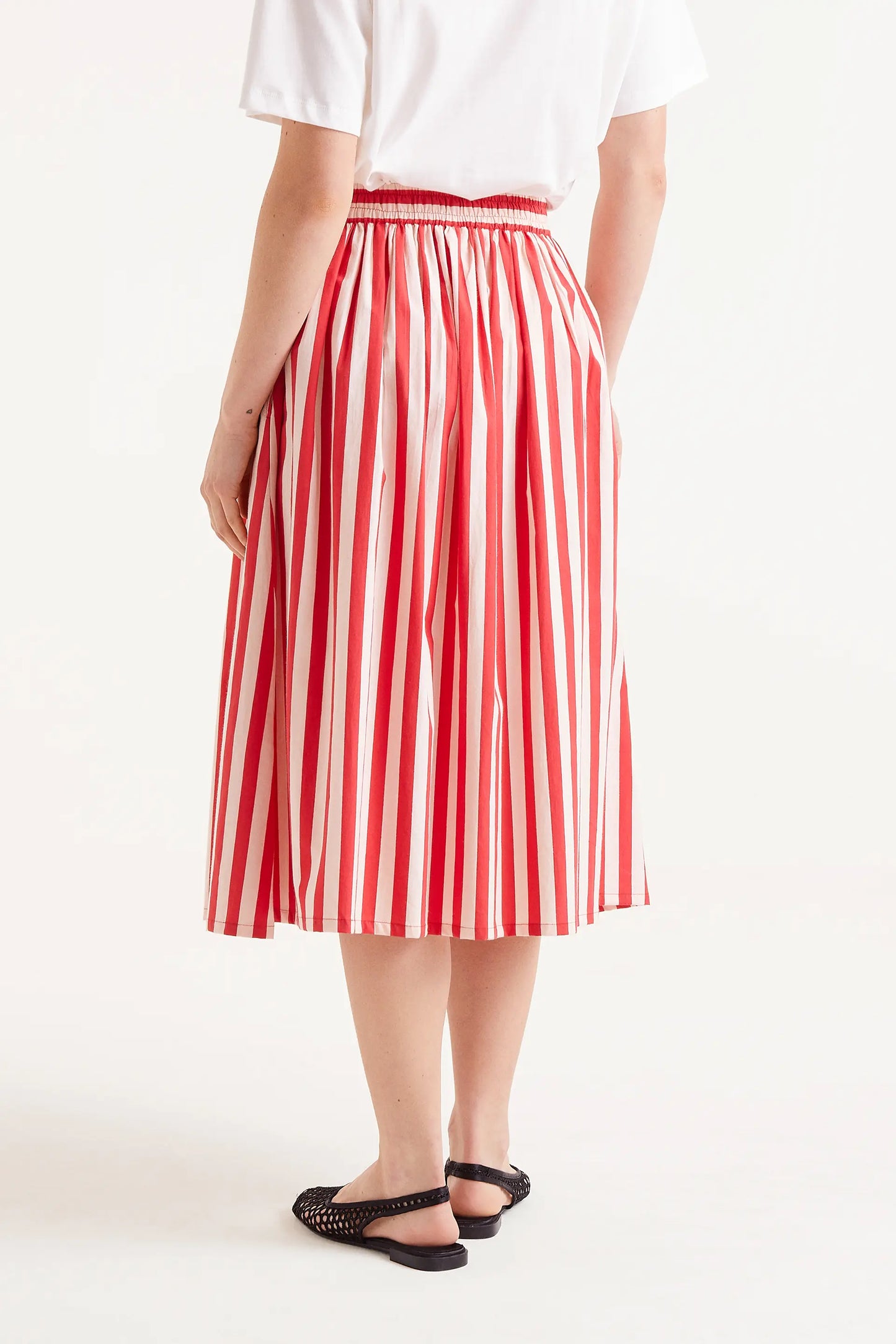 Falda midi estampado rayas rojas