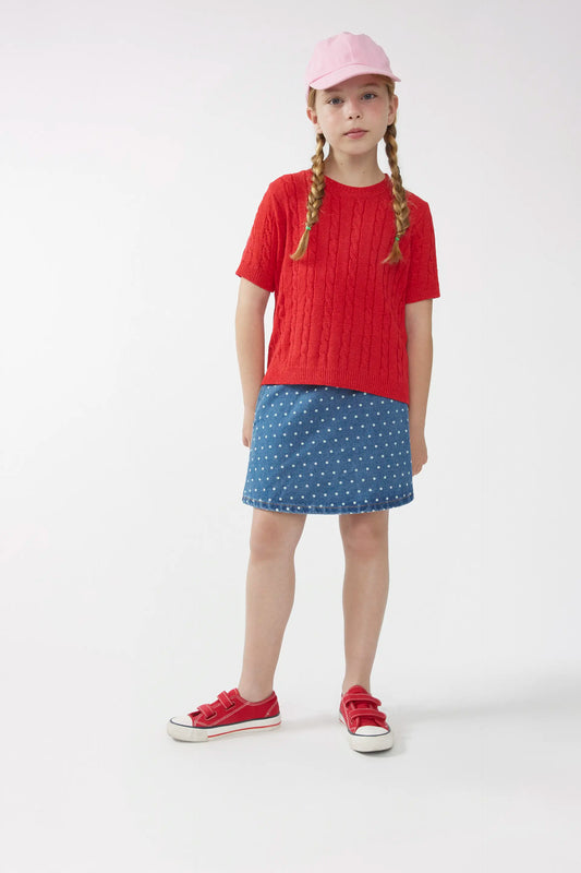 Maglia rossa a maniche corte da bambina