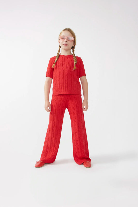 Pantalón recto de niña punto rojo