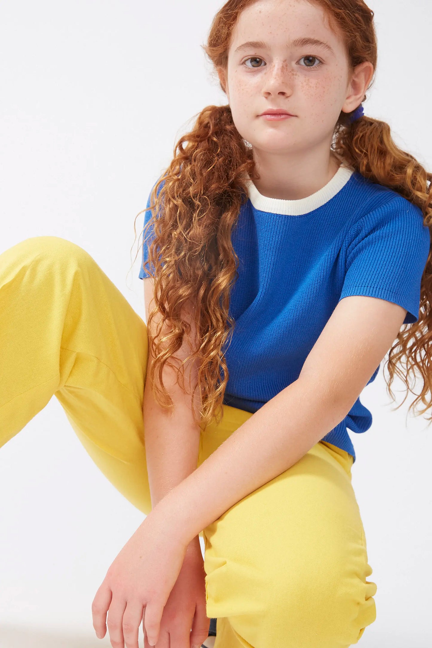 Blue short sleeve knit girl's top