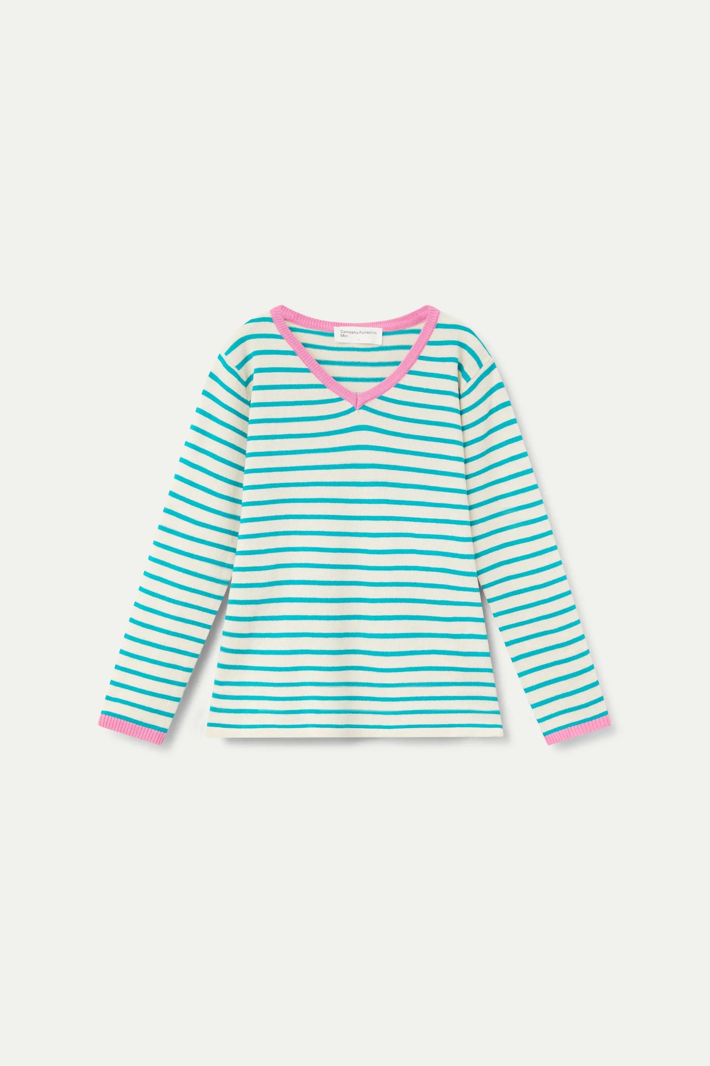 Jersey de niña cuello pico rayas verde