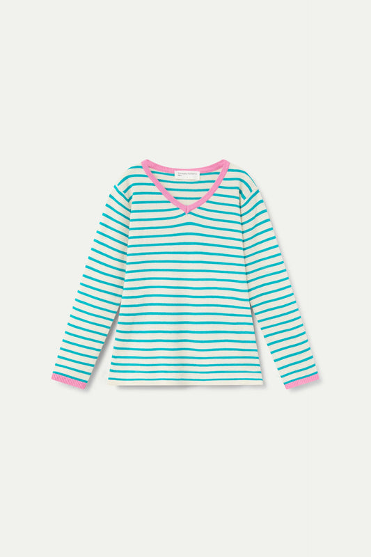 Maglione a V a righe verdi da bambina