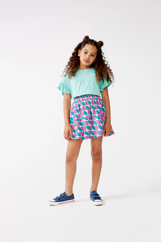Falda corta de niña con estampado de plumas
