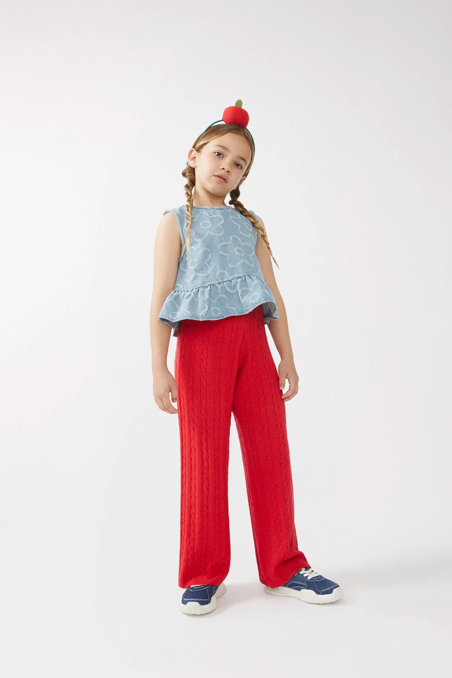 Top in denim da bambina con fiori