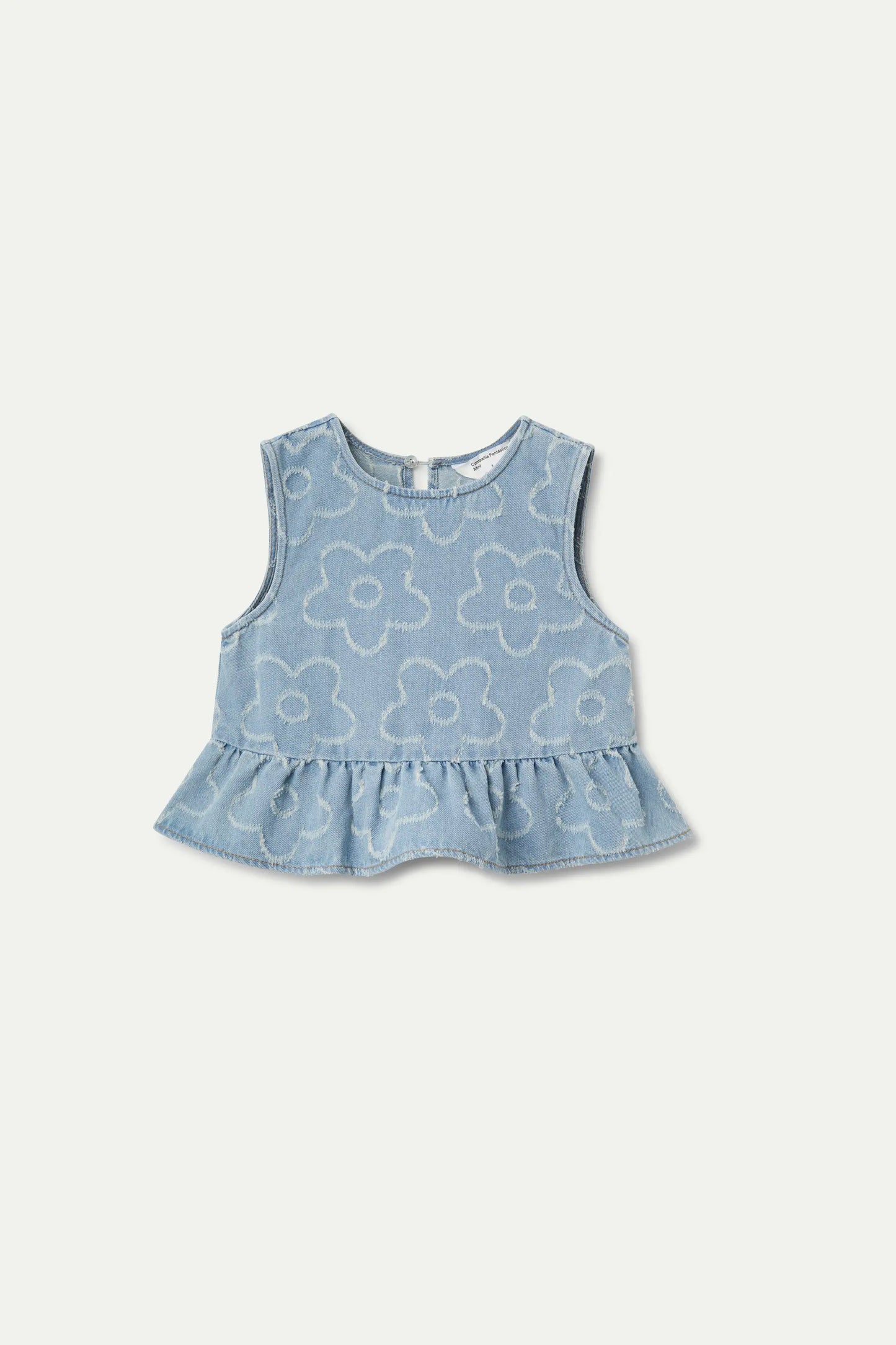 Top in denim da bambina con fiori