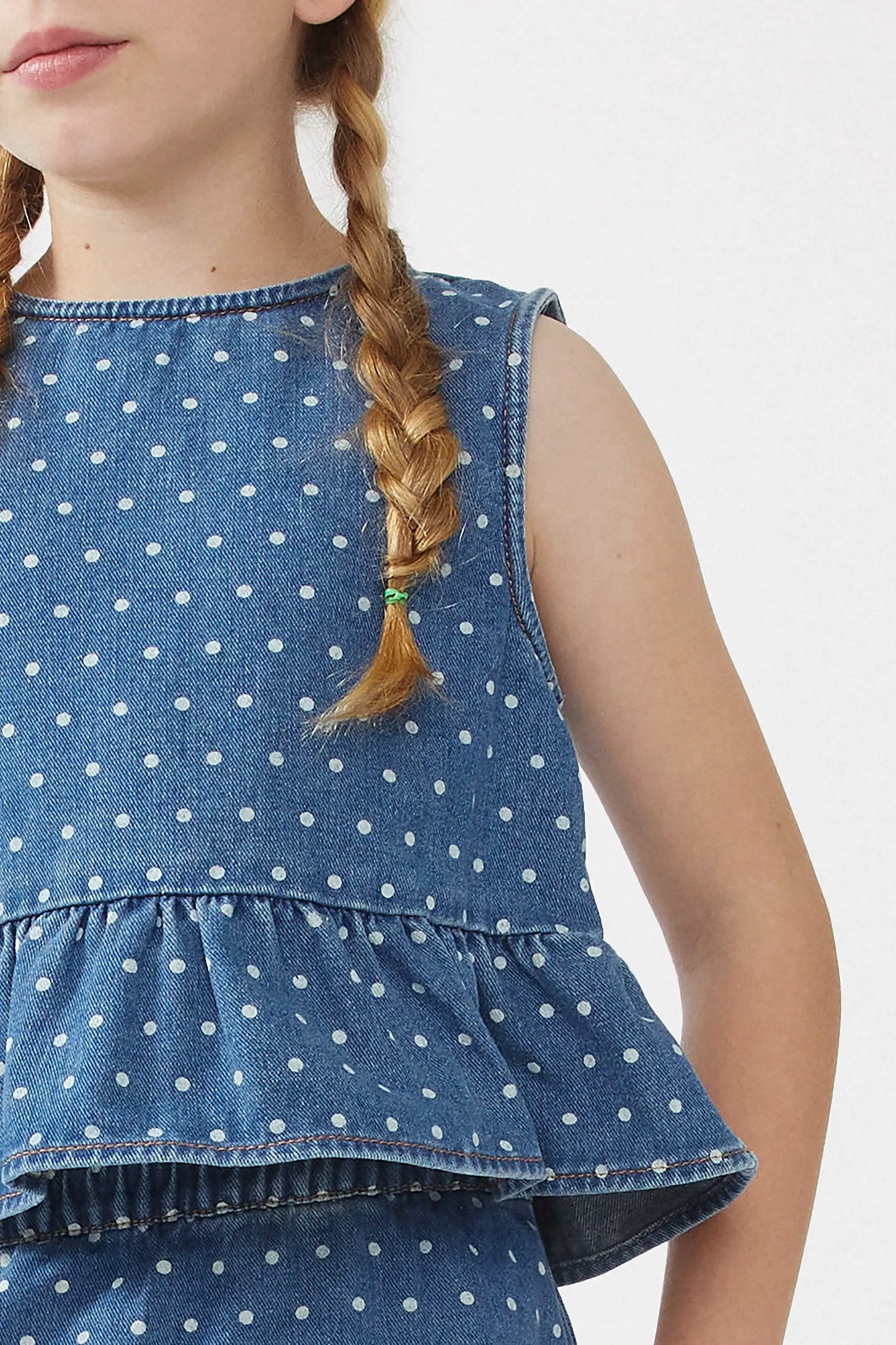 Top in denim a pois per bambina