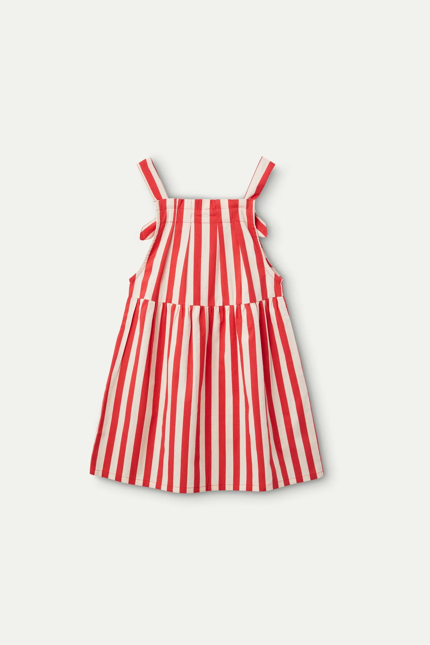 Short girl's dress with red striped straps