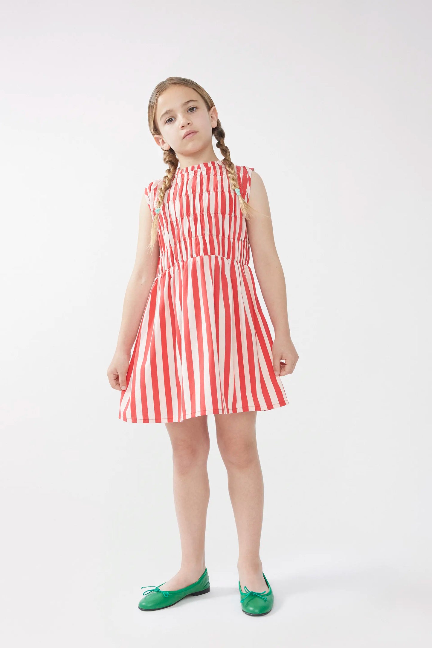 Short red striped girl dress