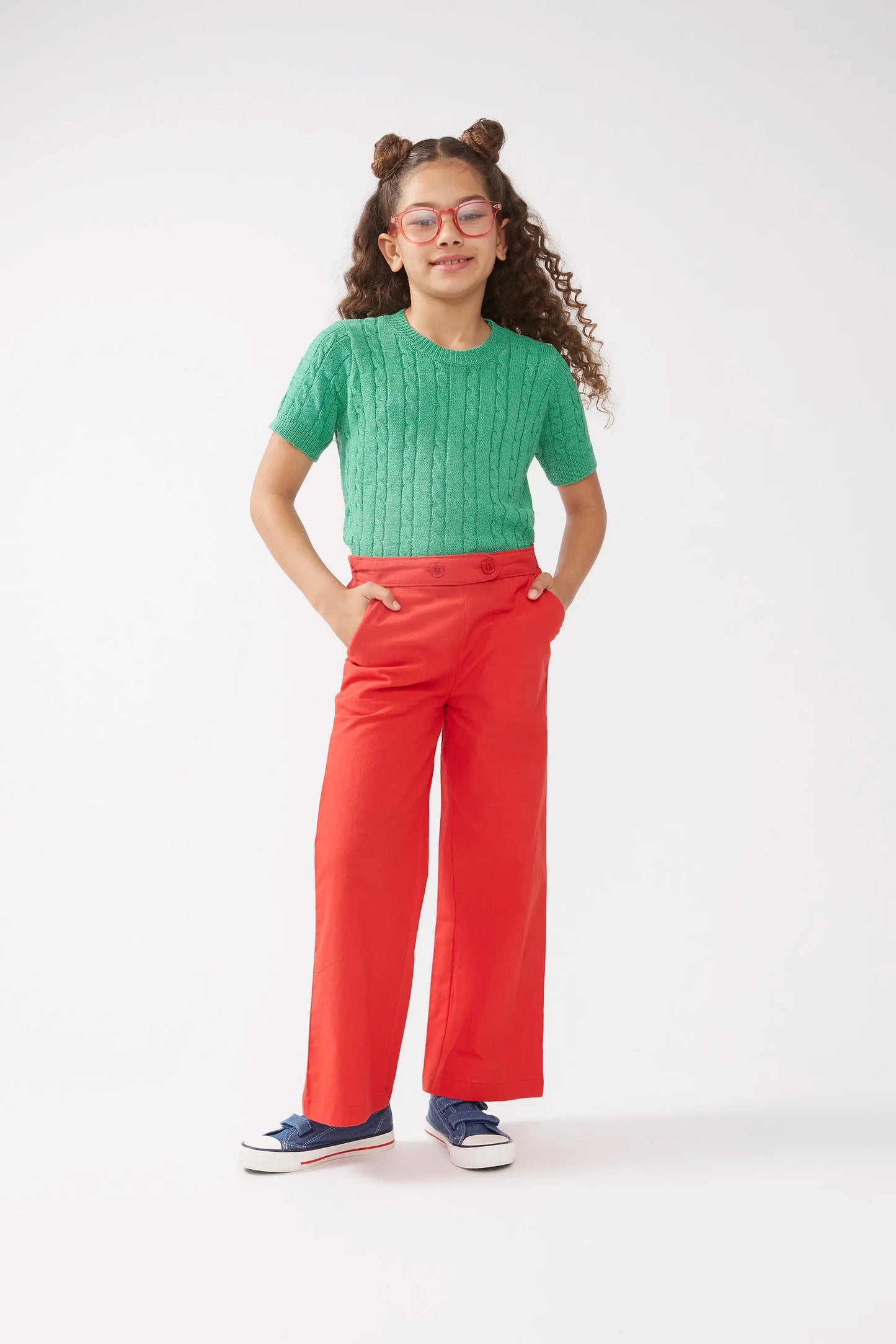 Red straight buttoned girl's trousers