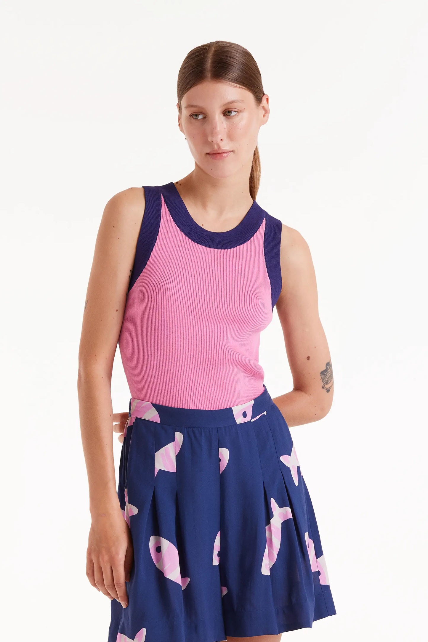 Pink two-tone strap top