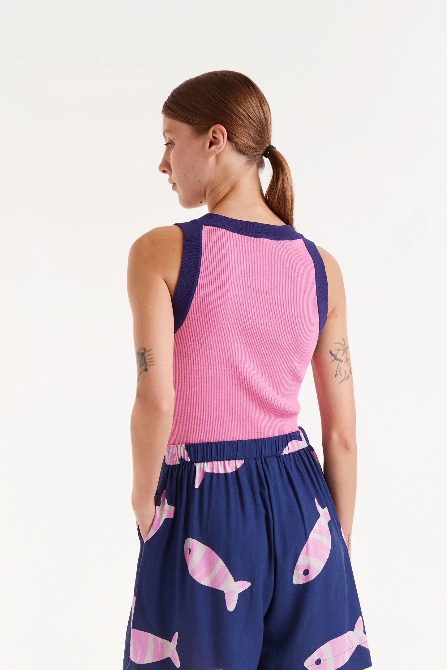 Pink two-tone strap top