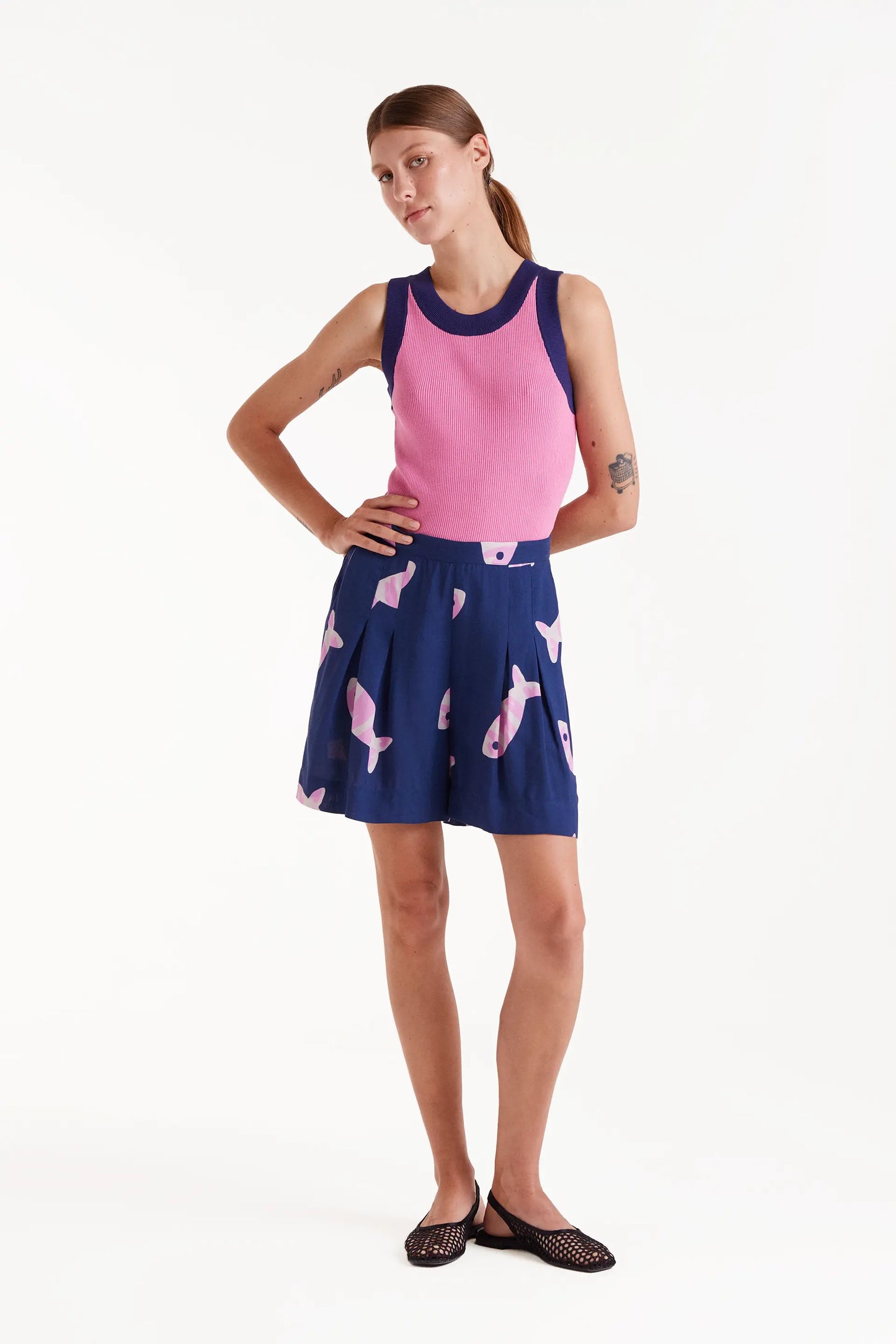 Pink two-tone strap top
