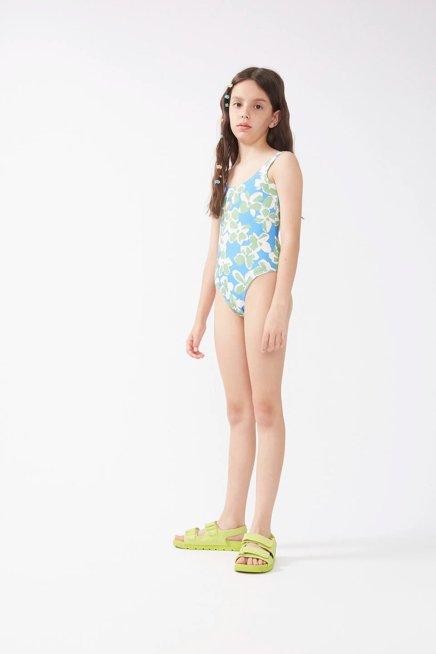 Aquatic Blue printed girl's swimsuit