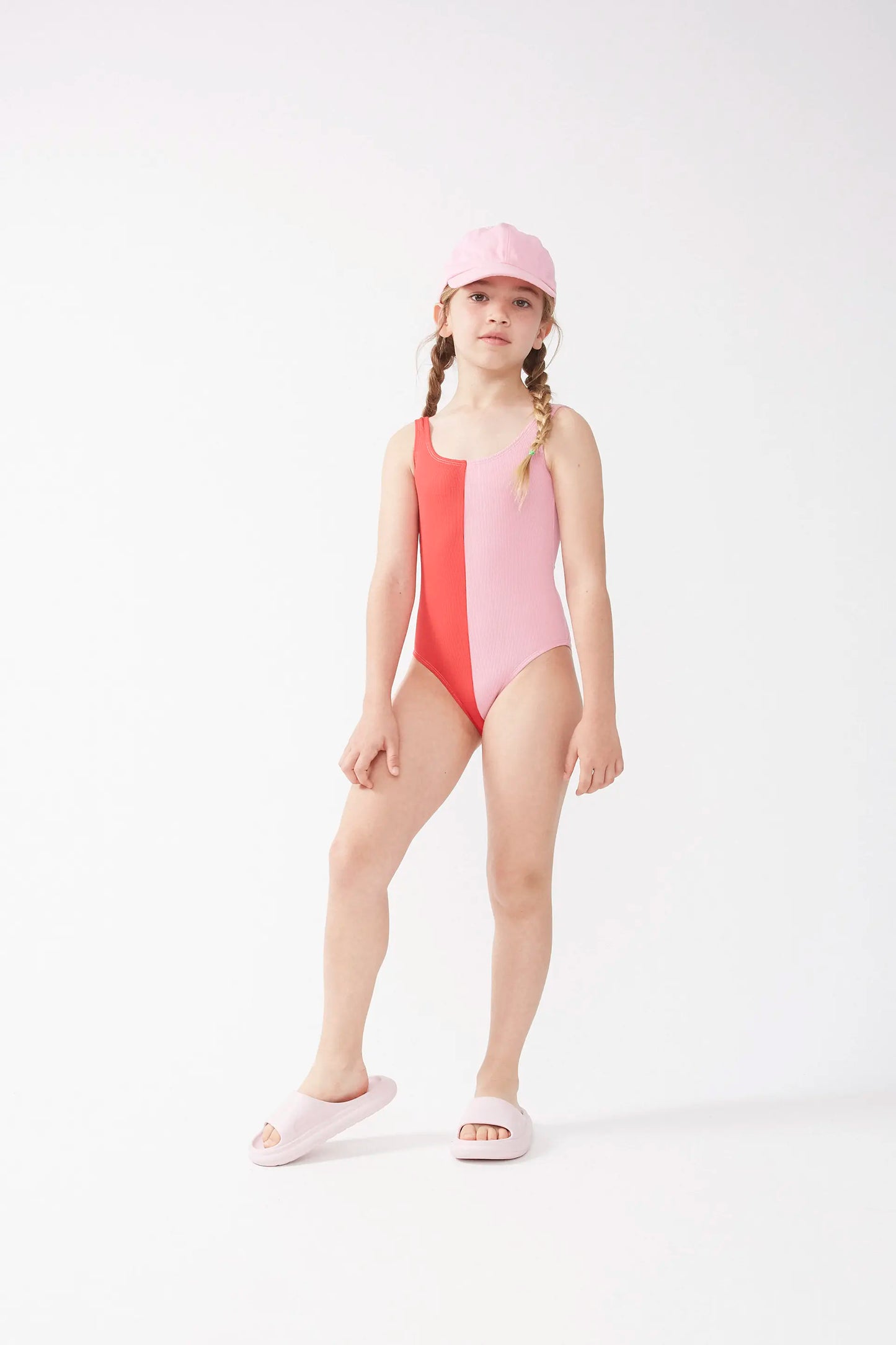Costume da bagno bicolore rosso per bambina