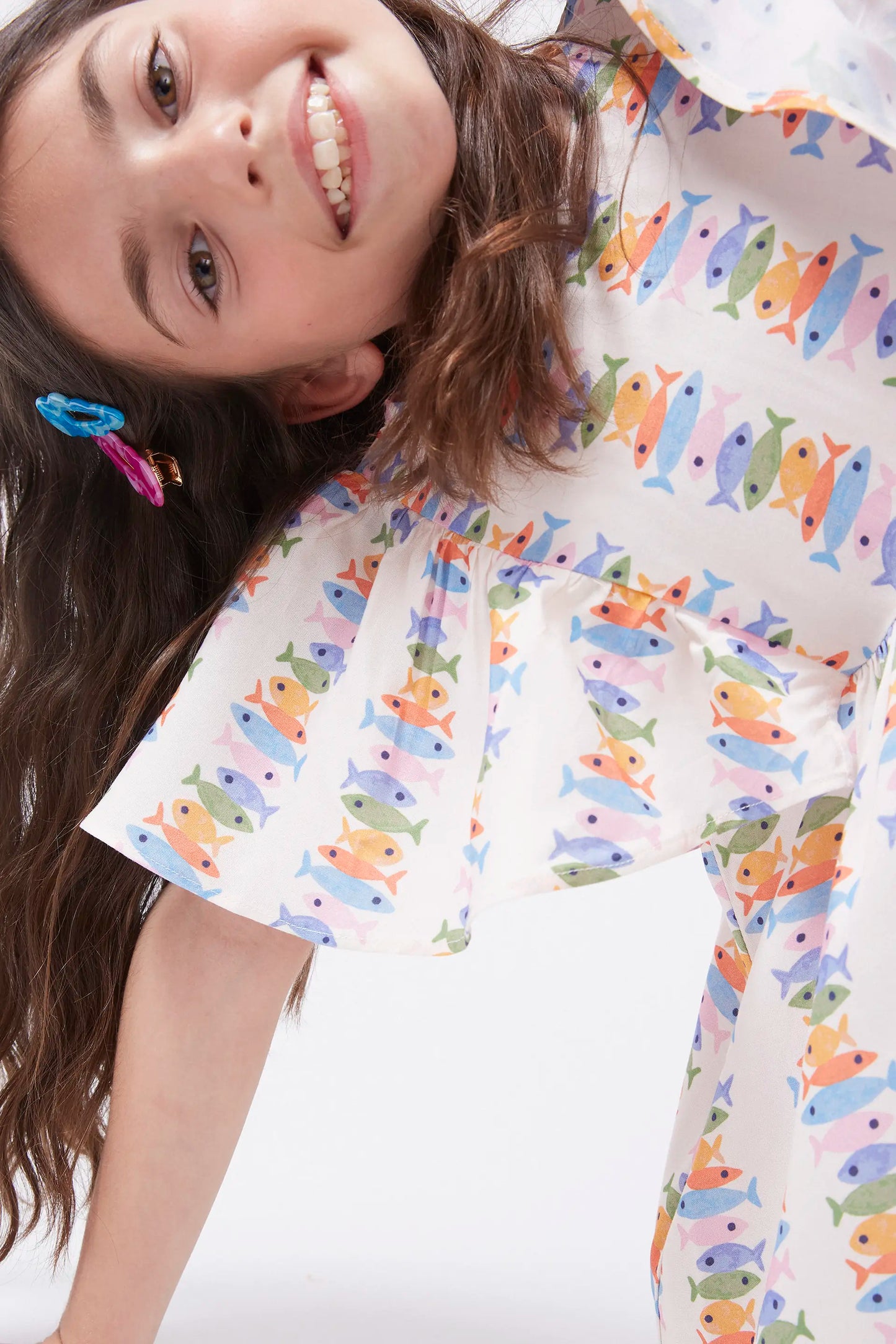LENZING™ ECOVERO™ rayon girl's short dress with a Marina print