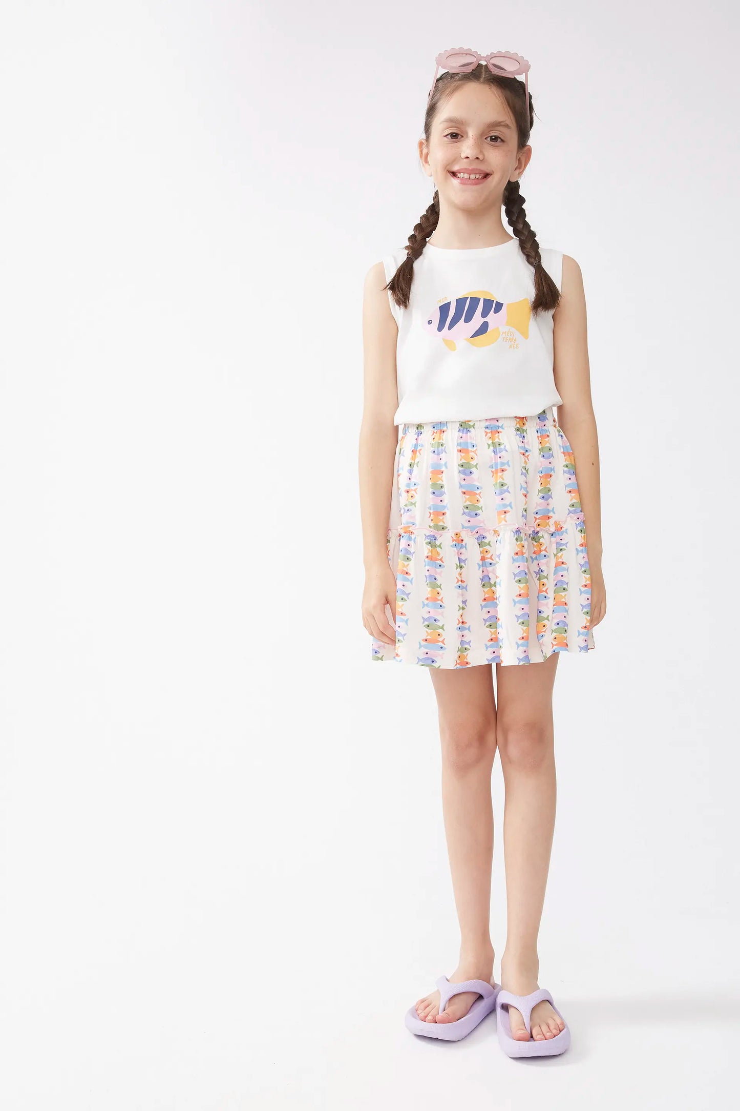 Falda corta de niña rayón LENZING™ ECOVERO™ con estampado Marina