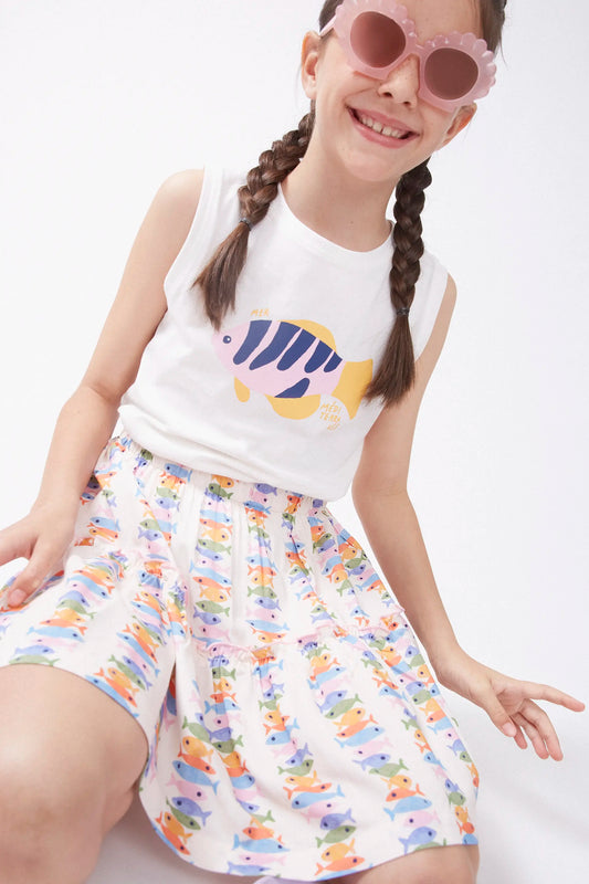 Gonna corta da bambina in rayon LENZING™ ECOVERO™ con stampa Marina