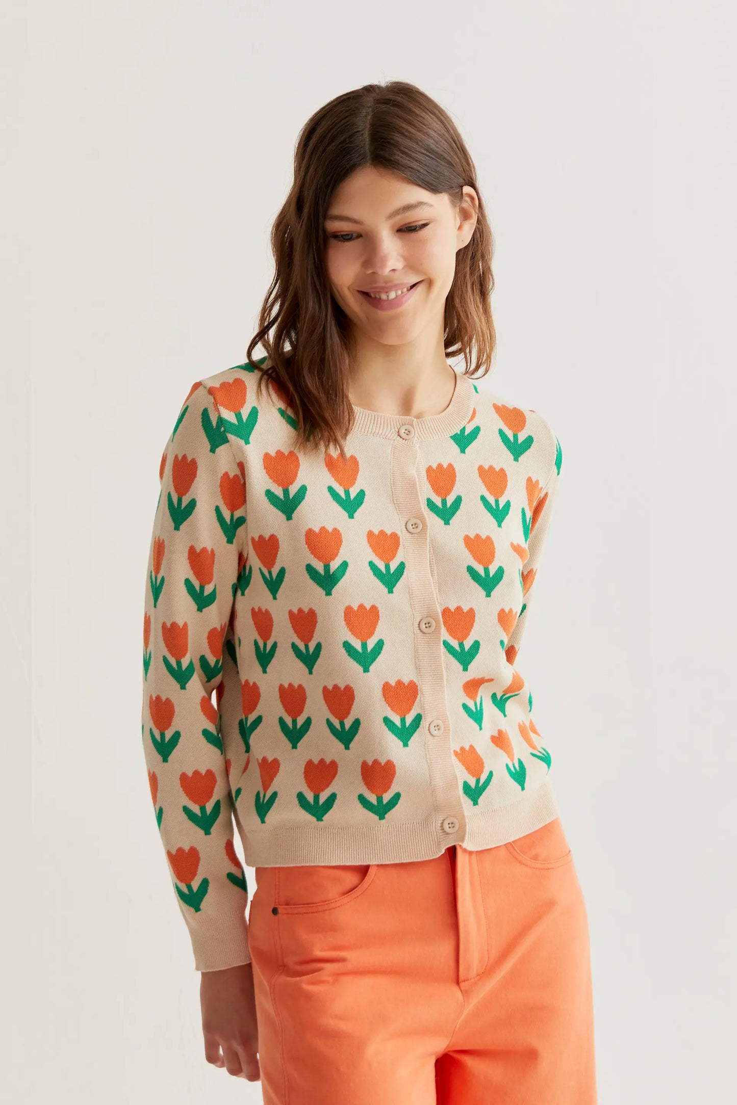 Cárdigan punto con estampado Orange Tulip