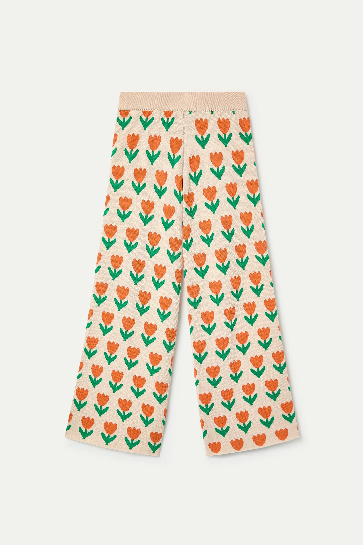 Pantaloni in maglia con stampa di tulipani arancioni